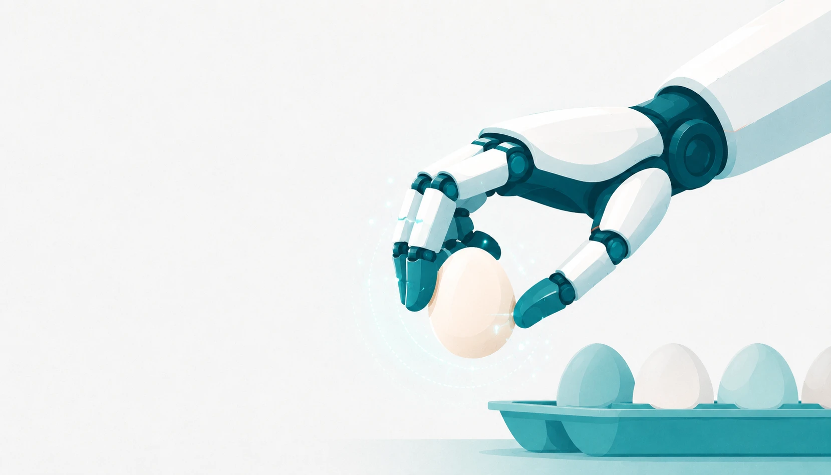 ロボットハンドが卵をそっと持ち上げる様子