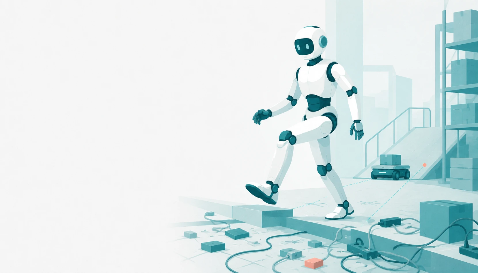 二足歩行ロボットが段差のある現場を歩く様子
