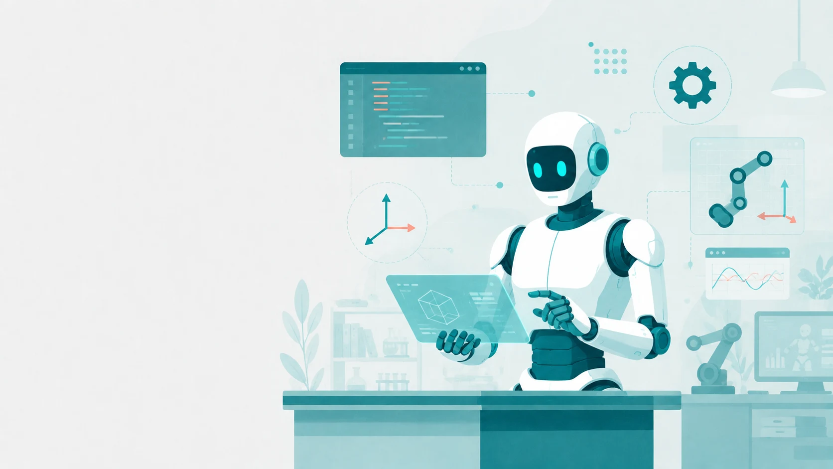 研究用ヒューマノイドロボットのSDK・ROS2・シミュレーション環境を模式的に示したイラスト