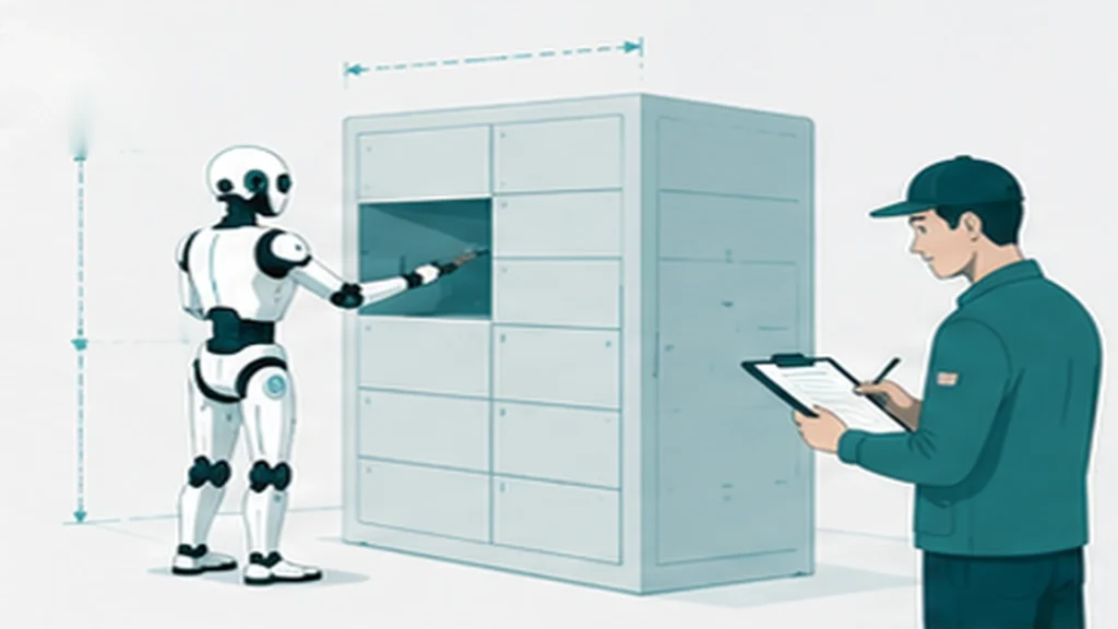 ヒューマノイドロボットのPoC検証で寸法測定と記録を行っている様子のイラスト