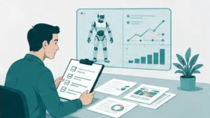 PoC支援会社を比較検討するためのチェックリストを持つ人物のイラスト