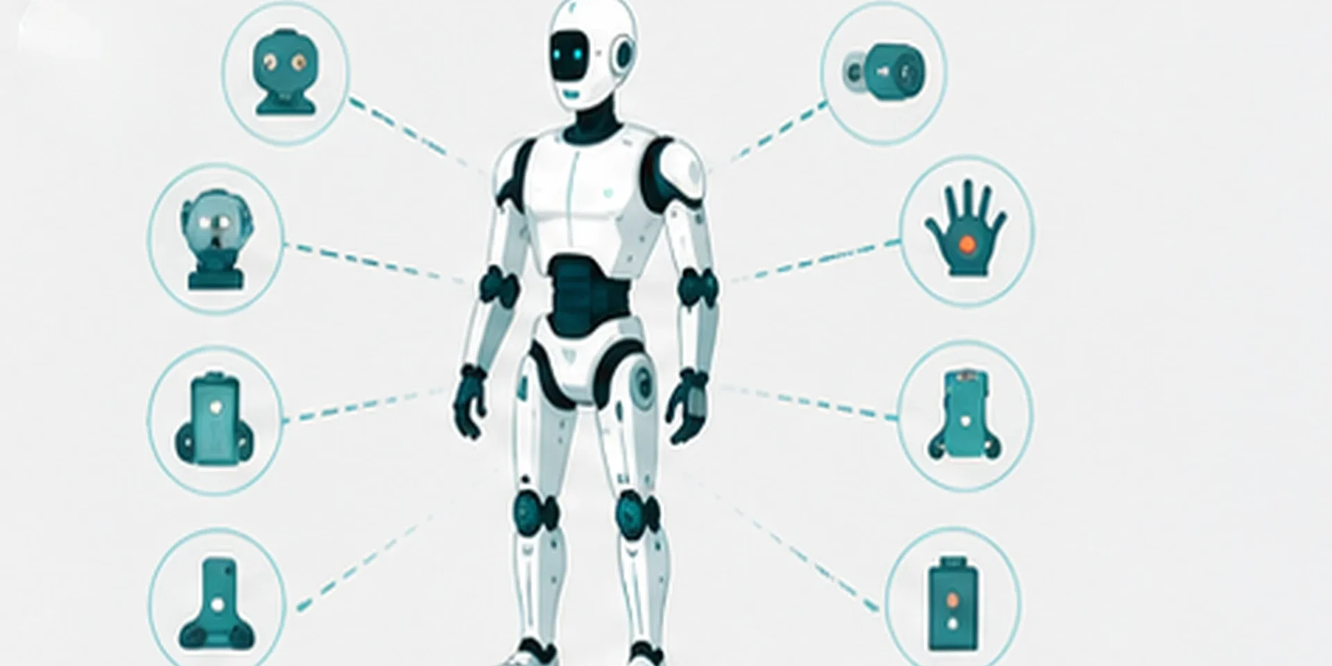 article39_robot-sensors-guide ヒューマノイドロボットの全身にセンサーの位置を示すアイコンが配置されているイラスト
