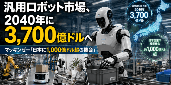汎用ロボット市場は2040年に3,700億ドルへ、日本企業の勝ち筋をマッキンゼーが分析