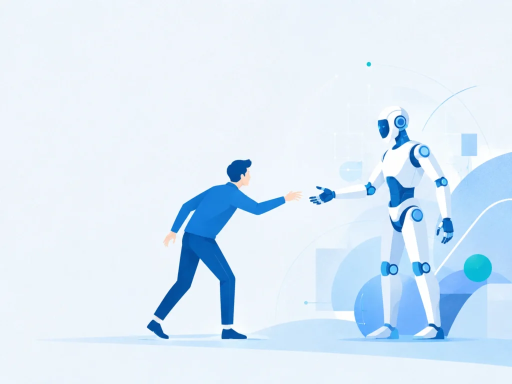 GA Roboticsのエンジニアがヒューマノイドロボットと握手を交わすイラスト