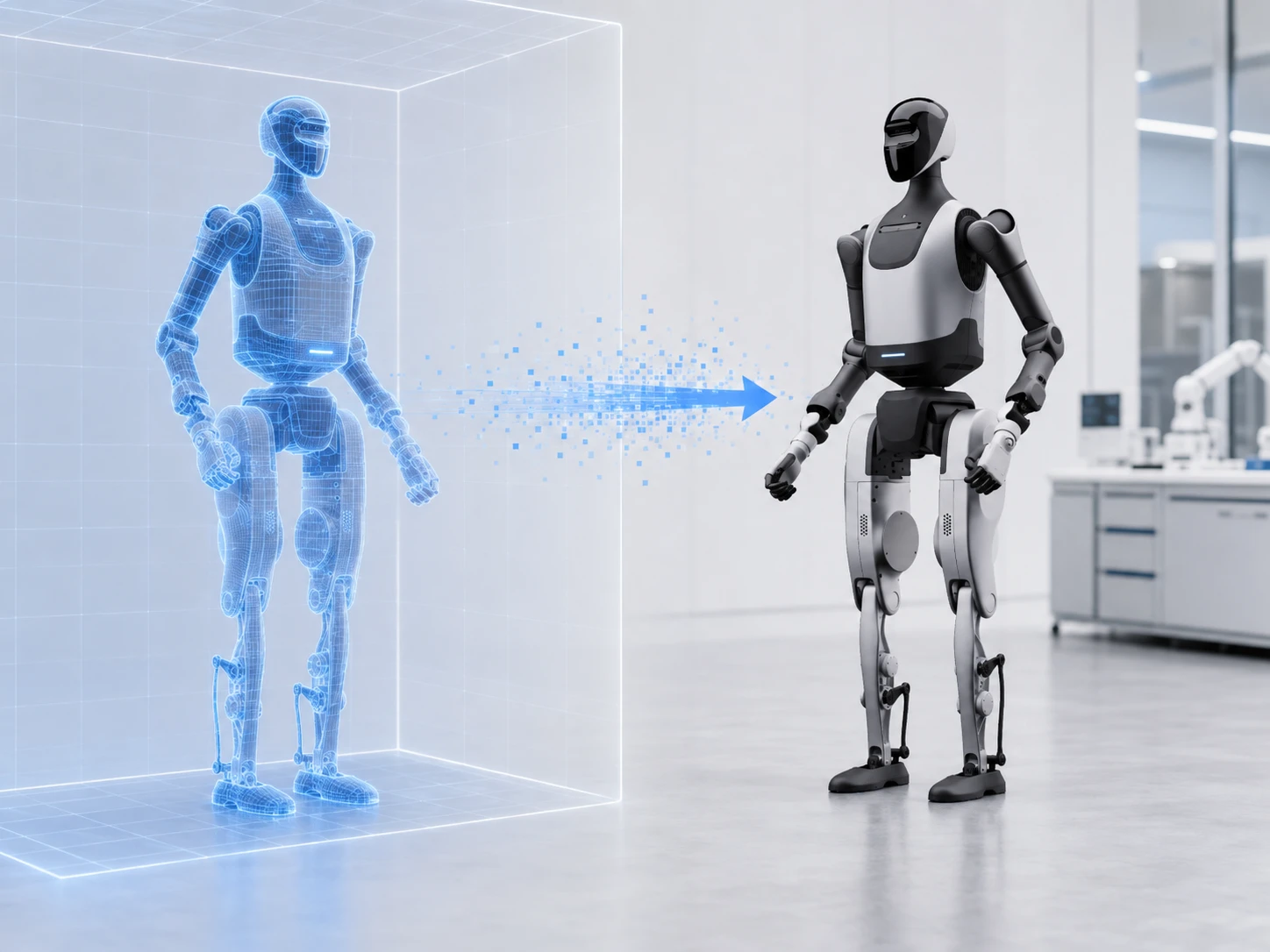 Walker TienkungのデジタルツインとSim-to-Real開発イメージ